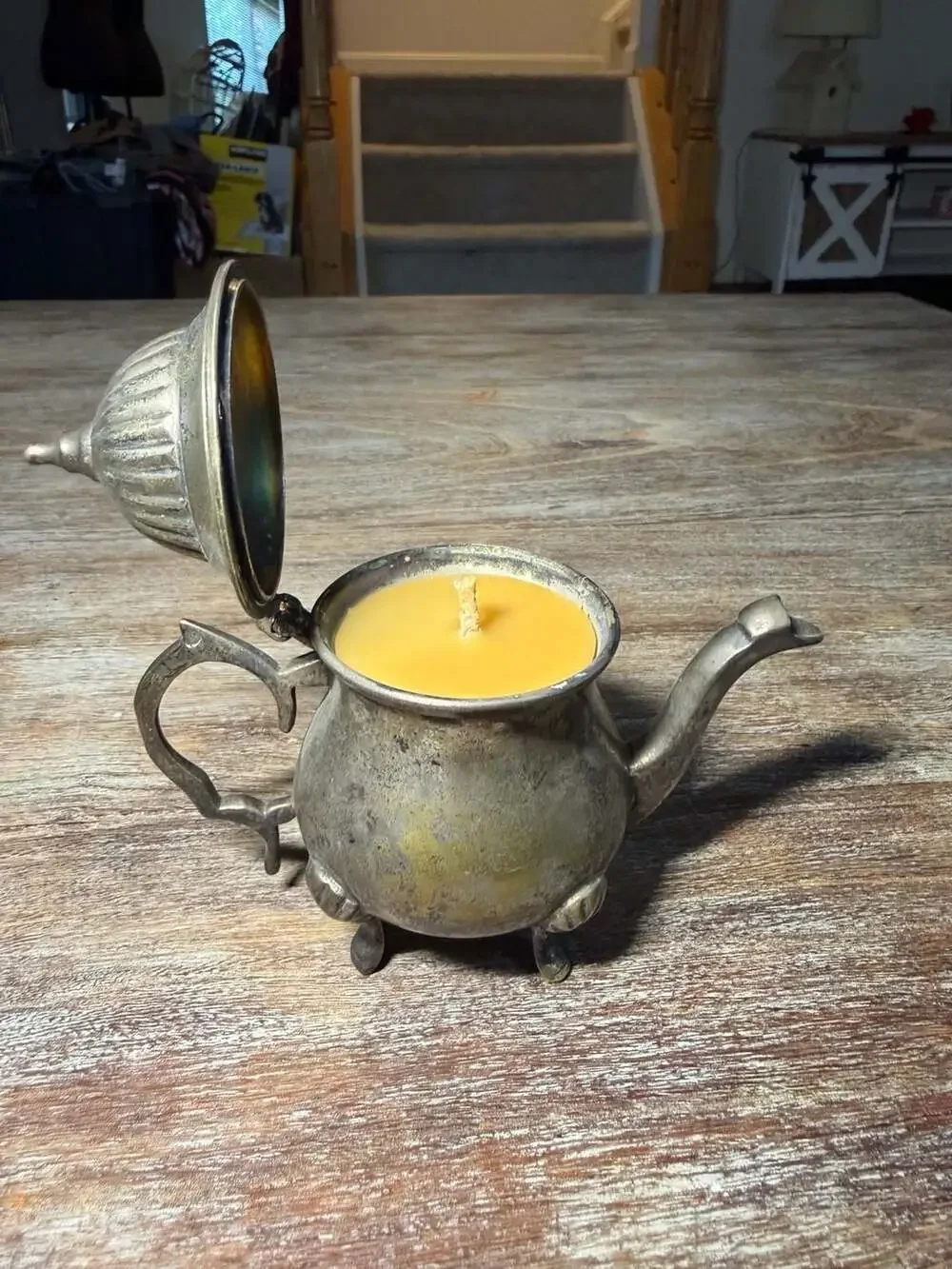 Vintage Silver-Plated Miniature Teapot Candle Holder